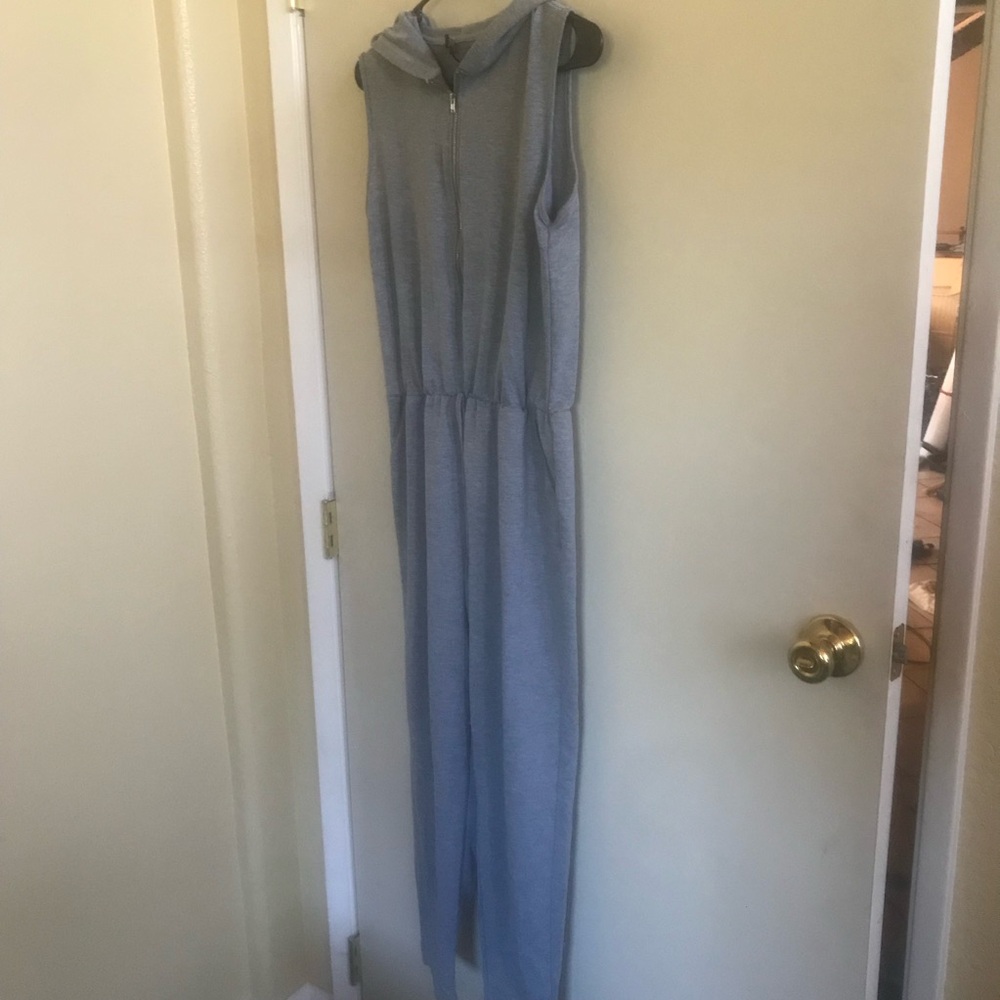 Elegant Gray and Blue Jumpsuit with Draped Neckline